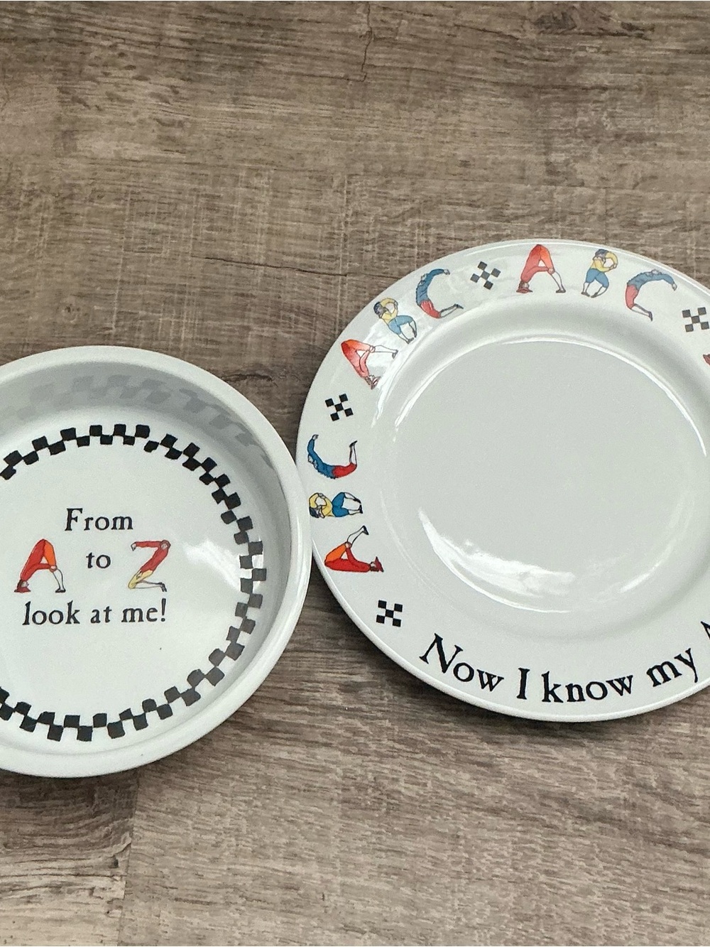 Kids Alphabet Ceramic Plate Set - White with Red & Blue Alphabet Accents